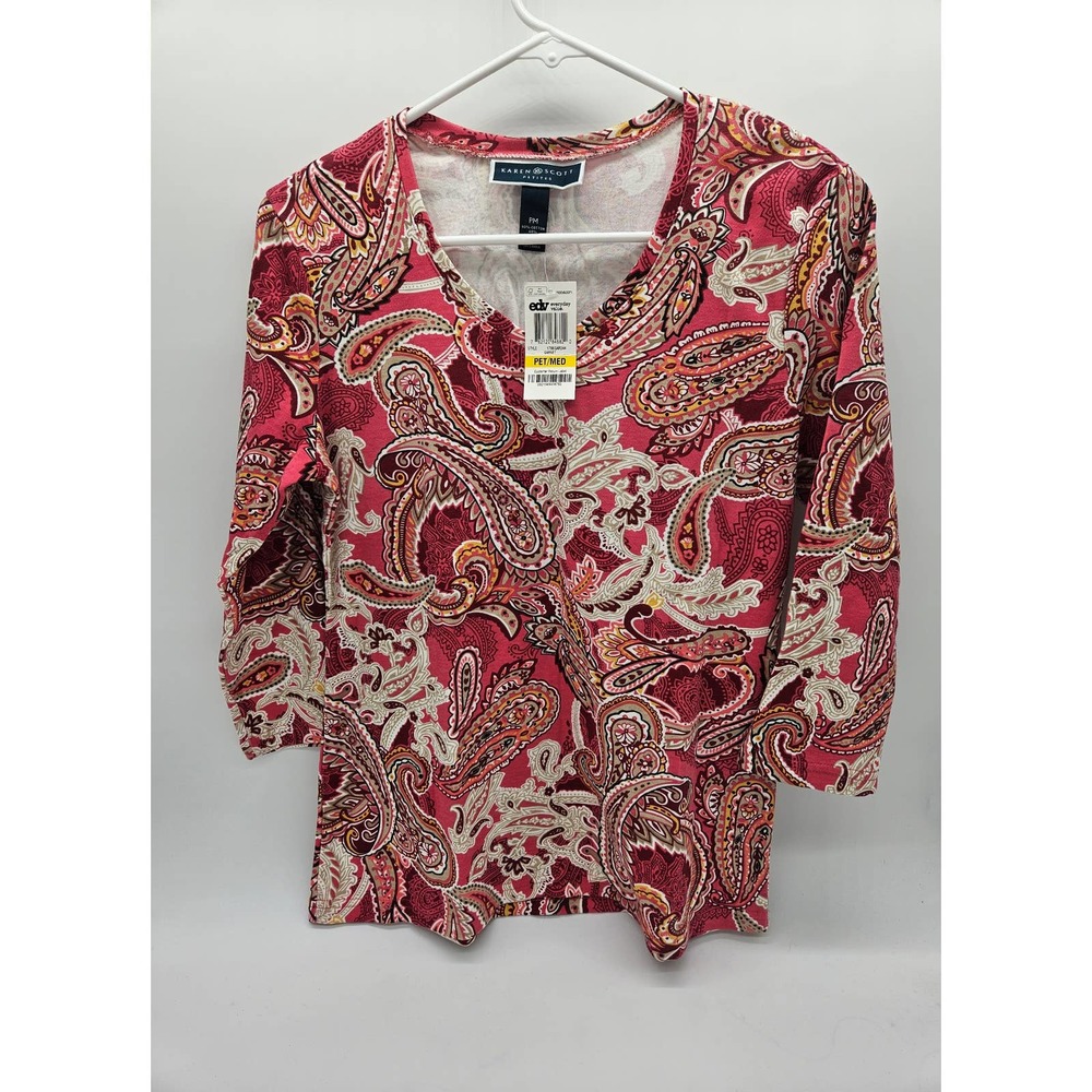 New Ladies Karen Scott Print Blouse Size Med/Pet